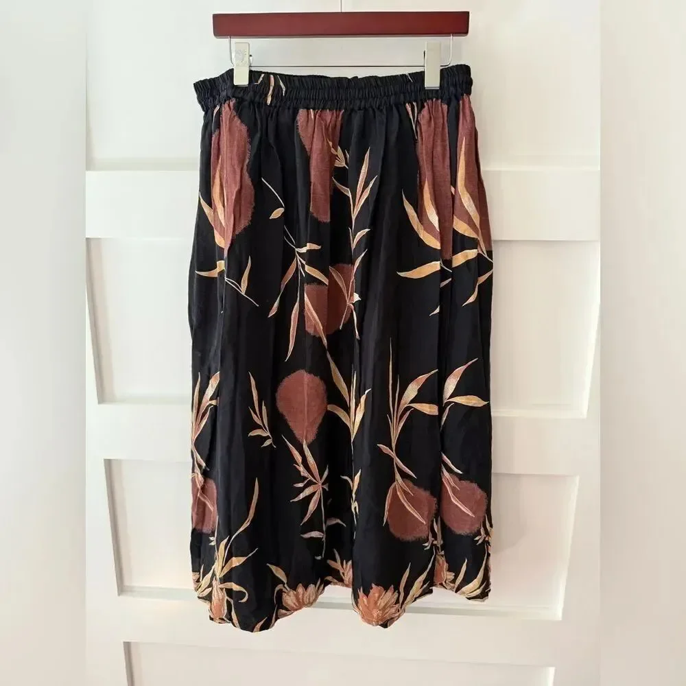 Vintage RNA Floral Black and Brown Women's Skirt India boho business casual